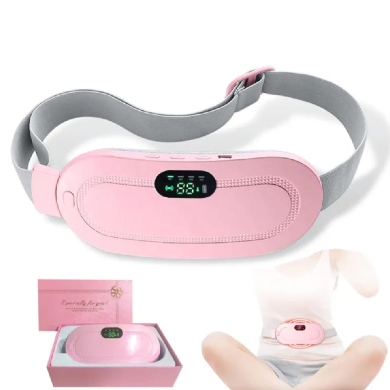 Period Cramp Relief Belt- Portable Electric Menstrual Heating Pad with Massager