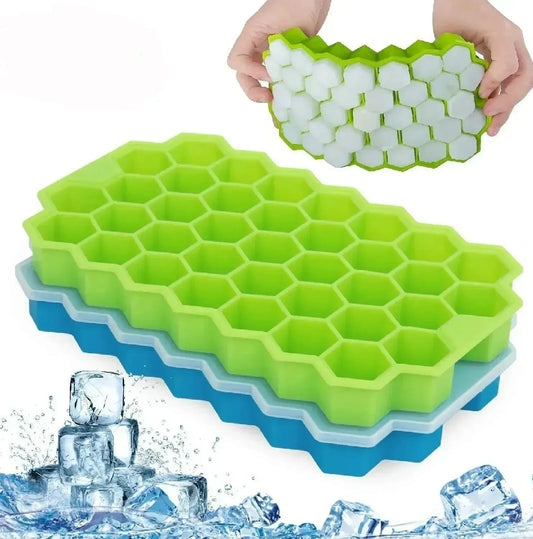 Silicone Ice Cube Tray with Lid, 37 Hexagonal Honeycomb Cells, BPA-Free Mini Ice Cube