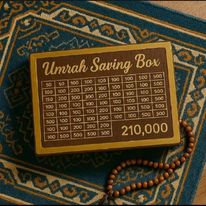 Umrah Saving Box - Wooden Islamic Money Saving Box - 280 Days