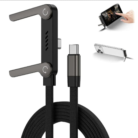 2-in-1 Sideways Charging Cable with Foldable Phone Stand | Invisible Holder Charger Cord I Fast Charge USB Type-C Mobile Stand